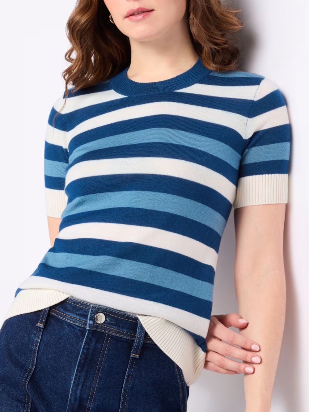 41 Hawthorn Navy Light Blue & White Striped Knit Tee Size Medium